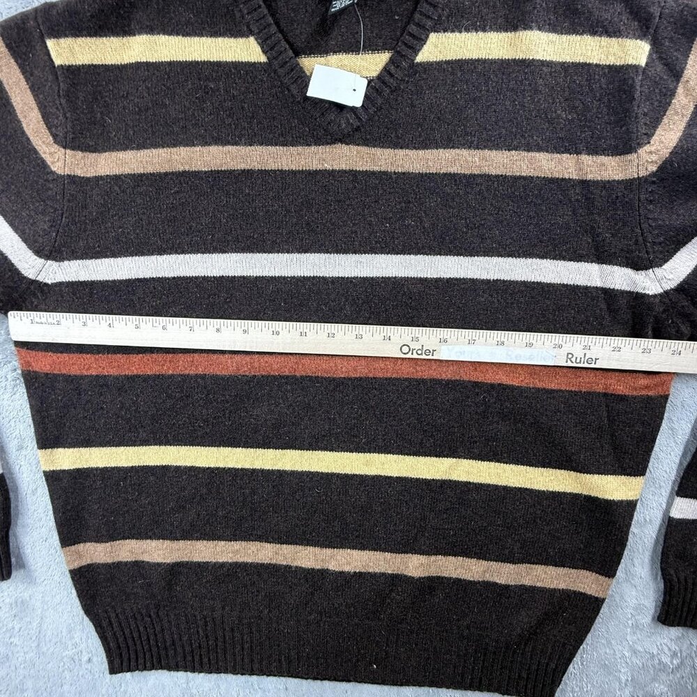 Jos A Bank Sweater Mens Large Brown V Neck Lambswool Striped Knit Pullover New - Picture 7 of 14